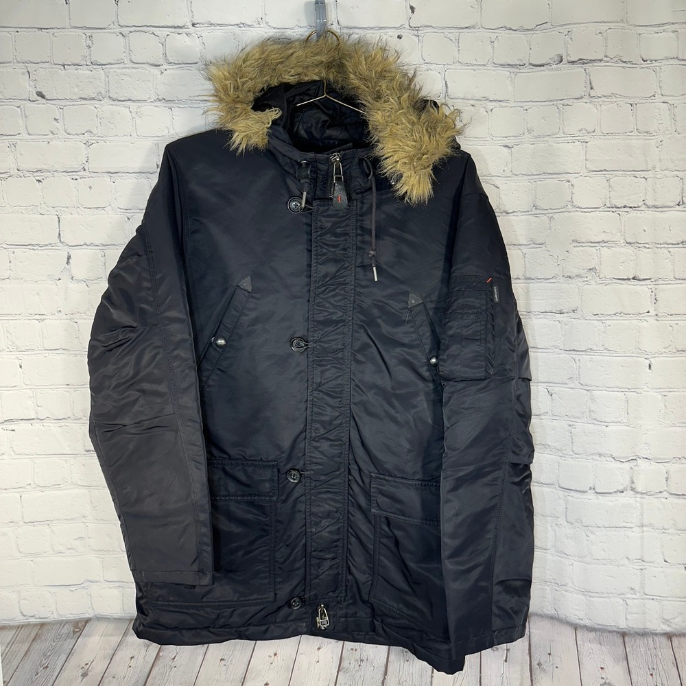 Carhartt WIP Curtis Snorkel Parka Black Faux Fur Hood Winter Jacket Coat Medium